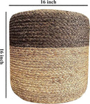 Jute Pouf Ottoman | Footrest Pouf | Hand Braided - Round Boho Pouffe - for Living Room, Bedroom, Nursery (16"x16"x16") Grey by CozyNest Decor