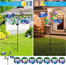 50'' Solar Powered Kinetic Wind Spinner Sculpture Blue Lotus Metal Stake Spinner for Patio, Lawn and Garden Decor Weather Resistant Outdoor Art with Dual Lotus with Butterfly Design by CozyNest Decor