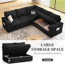 85 Inch Modular Sectional Sofa with Pull Out Bed,L Shaped 5 Seat Sectional Sleeper Sofa with Storage,Sectional Couches for Living Room,Cloud Modular Couch,Removable Sofa Cover,Black by CozyNest Decor