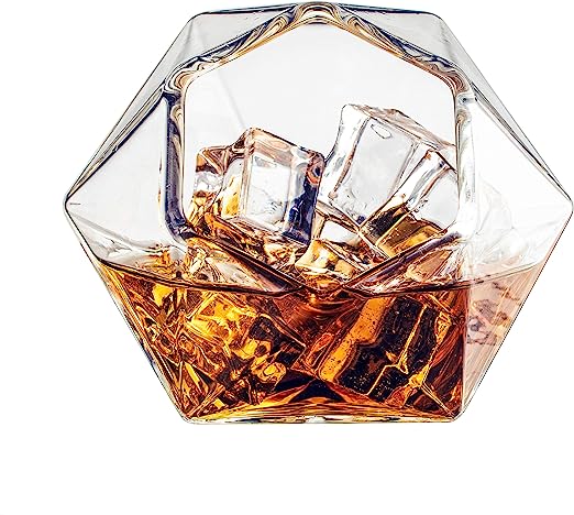 Set of 4 Diamond Whiskey & Wine Glasses 10oz - Wine, Whiskey, Water, Diamond Shaped, Diamonds Collection Sparkle Patented Wine Savant - Stands Alone, Or on Stand