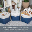 OrganiHaus 11x11 Cube Storage Bins 4 Pack, Foldable Cube Storage Organizer w/ Rope Handles, Collapsible Fabric Bins for Toys, Clothes & Closet Organization, Fabric Square Baskets - Navy Blue by CozyNest Decor