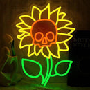 Sunflower Skull Neon Sign Wall Decor USB Powered Skeleton Head Halloween Neon Light Sign Dimmable Funny Halloween Day LED Sign for Trick or Treat Party Backdrop Bedroom Bar Man Cave by CozyNest Decor