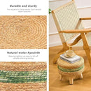 Handwoven Round Ottoman, Natural Water Hyacinth Outdoor Patio Pouf Seagrass Low Stool with Wood Legs, Soft Padded Footrest for Living Room Bedroom Garden, Green by CozyNest Decor