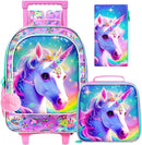 gxtvo Girls Rolling Backpack, Cute Unicorn Roller Wheels Kids Bookbag - Wheeled Elementary School Bag - 3PCS Unicorn by TinyTreasures Baby Boutique