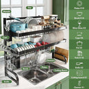 3 Tier Extra Large Stainless Steel Expandable Over The Sink Dish Drainer Drying Rack, Rust Proof Metal, Space Saving, Modern Black Big Capacity Extendable Plate Strainers Above Kitchen Counter by CozyNest Decor