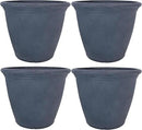 Sunnydaze 20-Inch Anjelica Large Plastic Pot for Plants - Outdoor Polyresin Round Planter with Drillable Drainage Holes - Slate - 4pk by GreenHaven Gardens