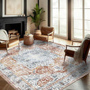 Area Rug 8x10 Washable Rug Tangerine Vintage Traditional Mat Distressed Indoor Foldable Thin Retro Accent Floral Print Rug Non Slip Carpet Living Room Dining Room Office by TinyTreasures Baby Boutique