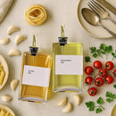 Olive Oil Dispenser Bottle - Includes 44 Kitchen Essential Labels - Cooking Oil Bottles for Kitchen, Coffee Syrup Dispenser - Pourer Spout with 11.8 fl oz Glass Container Cruet - 4pcs, Gold by CozyNest Decor