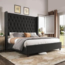 PaPaJet Queen Size Bed Frame with 61.4" Tall Headboard, Velvet Modern Upholstered Tufted Bed for Adults, Handmade Deep Button Tufting, Solid Wood Legs, No Box Spring Required, Black by CozyNest Decor
