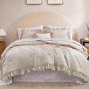 Full Comforter Set - 7 Pieces Ruffle Beige Bedding Sets, Shabby Chic Farmhouse Bed in a Bag Full with Ruffle Comforter, Floral Sheets, Pillowcases & Shams by CozyNest Decor