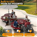 Metal Picnic Tables for Outdoors with Umbrella Hole - Coated Steel Heavy Duty Commercial Grade Table with Adjustable Seats (Red, 46 in, Round, Expanded Steel) by GreenHaven Gardens