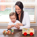 Building Blocks for Toddlers 1-3 Years Old, 30 Large Stackable Wooden Baby Blocks with Alphabet and Number Icons on Every Side, Toy Wagon Included by TinyTreasures Baby Boutique