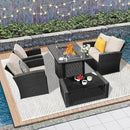5 Piece Patio Furniture Set with 43" Propane Fire Pit Table, Outdoor Wicker Conversation Set, Rattan Modern Sectional Sofa Couch with Coffee Table for Backyard Porch Garden Poolside, Black-Beige by GreenHaven Gardens