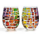 Italian Multicolor Renaissance Stained Glass Rainbow Stemless Wine Glasses Set Of 2 By The Wine Sava by The Wine Savant