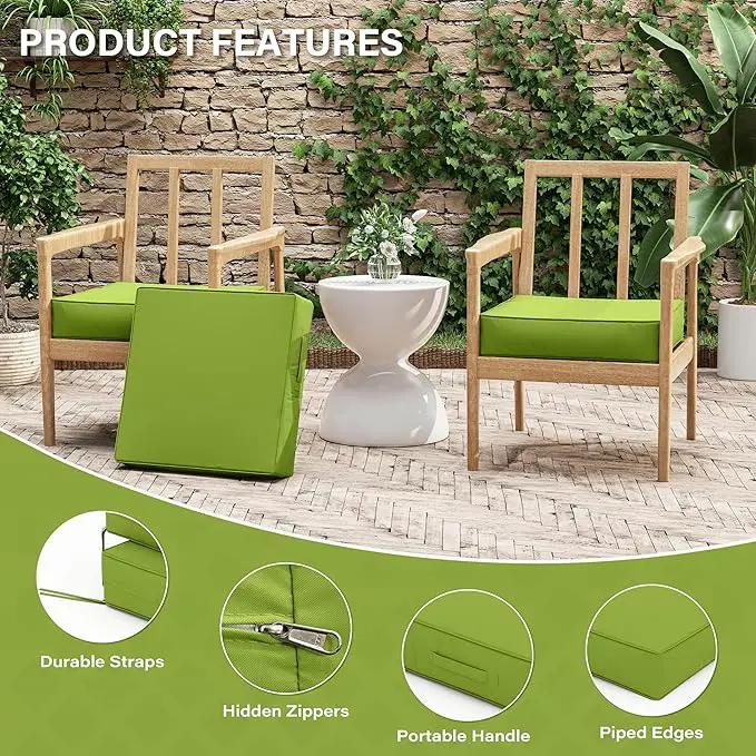 Patio Chair Cushions 19 X 19 X 4 Inch Waterproof Outdoor Seat Cushions for Patio Furniture, Outdoor Sofa Couch Pads with Ties & Handle, Set of 2, Grass Green, photo 4 of 7