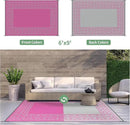 GENIMO Outdoor Rug Waterproof 6'x9' for Patio, Foldable Reversible Plastic Straw Carpet for Travel Trailers, Outside Area Mat for Rv, Deck, Picnic, Porch, Camper, Balcony, Beach, Pink & Grey by CozyNest Decor