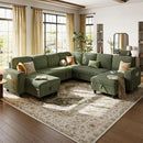 LINSY HOME Sectional Sleeper Sofa with Pull Out Couch Bed - Convertible Plush Corduroy Cloud Couch with Storage Chaise & USB Charging, Comfy Modular Couches for Living Room, Green by CozyNest Decor