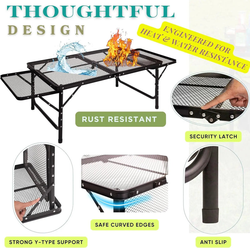 Folding Table w/ Carry Bag, Paper Towel Holder, Garbage Holder, Wing Panels, 3x2 FT Foldable Table for Portable Grill, Picnic, Outdoor, Beach, Small Folding Table Adjustable Height,Camping Table, BBQ, photo 5 of 6