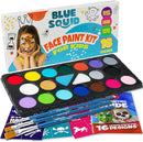 Blue Squid Face Painting Kit for Kids – 18 Colors Kids Face Paint Kit Palette with Stencils & Guided Tutorial, Water Activated Non Toxic Washable Professional Facepaint body set Halloween Party Makeup by TinyTreasures Baby Boutique