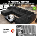 157.5" U Shaped Modern Sofa Modular Sectional Cloud Couch with 2 Ottoman,Deep Seat Upholstered Couches with Corduroy Fabric for Living Room Furniture,Bedroom and Apartment,No Assembly Required,Black by CozyNest Decor