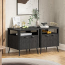 Nightstand with Charging Station, 24" End Table Side Table with Open Shelf, Modern Large Wood Fluted Bedside Cabinet for Bedroom, Living Room, Black by CozyNest Decor