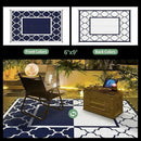 GENIMO 6' x 9' Outdoor Rug Waterproof for Patio Decor, Foldable Reversible Plastic Straw Area Rugs Mat with String Light, Led Carpet for Camper, Rv, Deck, Porch, Picnic, Beach, Balcony, Blue & White by GreenHaven Gardens