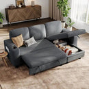 LINSY HOME Sectional Sleeper Sofa with Pull Out Couch Bed Convertible Plush Corduroy Cloud Couch with Storage Chaise & USB Charging, Comfy L Shaped Modular Couches for Living Room Apartment (Grey) by CozyNest Decor