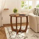 PADMA HOUSE Round Wood End Table with Curved Legs, Drum Circle Side Table with Snowflake Tabletop, Rounded Wooden Sofa Side Table, Brown Walnut Wood Tabletop & Legs 23.6" x 21.7" by CozyNest Decor