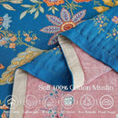 Fall Throw Blanket for Couch, Blue Boho Decorative Throw Blanket, 100% Cotton Muslin Breathable Woven Farmhouse Blankets Quilt, 90"x98" Reversible Lightweight Blankets Bohemian Throw Quilt by CozyNest Decor