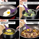 Zulay Kitchen Non-Stick Cooking Utensils Set with Authentic Acacia Wood Handles – 5-Piece Durable & Stylish Silicone Kitchen Utensils Set – Heat Resistant to 464°F – Purple by CozyNest Decor