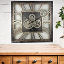 The Gears Clock 24'' Inch Square Real Moving Gear Wall Clock Vintage Industrial Oversized Rustic Farmhouse (Vintage Black) by CozyNest Decor