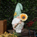 Alpine Corporation MCC842 Indoor/Outdoor Gnome Holding Sunflower Garden Statue, Charming Gnome Statue w/Hat, 21" H, Turquoise by GreenHaven Gardens