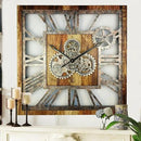 The Gears Clock 24'' Inch Square Real Moving Gear Wall Clock Vintage Industrial Oversized Rustic Farmhouse (Vintage Brown) by CozyNest Decor