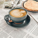 Mora Ceramic Latte Art Mug With Saucer - 10.5 oz, Round Bottom For Perfect Pours - Cafe Cups for Cappuccino, Espresso, Coffee, Tea etc - Porcelain Set for Baristas, Great Gift - Shadow Grey by CozyNest Decor