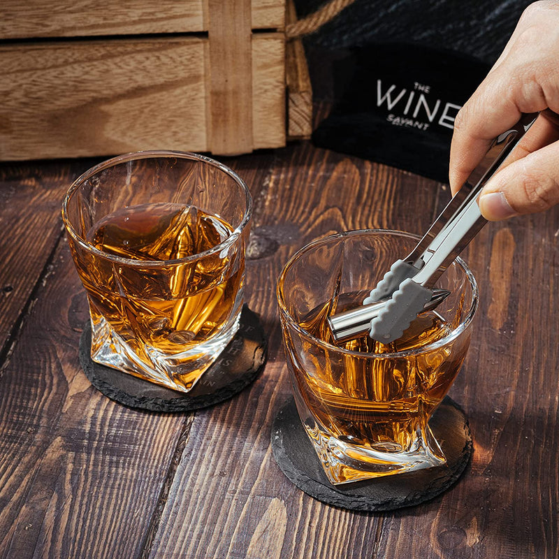 Whiskey and Spirits Gifts for Men Dad Luxurious Twist Glasses with Whiskey Stones - 2 10oz Twist Whiskey Glasses, Tongs, 4 Chilling Rocks Stones - Army Crate Box - US Army, Veteran Military (Bullets)