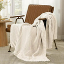 Amélie Home Chenille Knit Throw Blanket for Couch, Chevron Texture Decorative Soft Blanket for Sofa, Bed & Chair, 50"x60", Ivory by CozyNest Decor