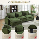 URRED Modular Sectional Sofa Comfy Cloud Couch, Modern Corduroy Sofa Sleeper Deep Seat Couches with Ottoman/Pillows for Living Room (Green, 117''- L Shape) by CozyNest Decor