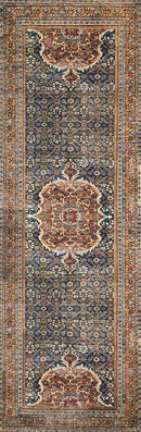 Loloi Layla Collection LAY-09 Cobalt Blue/Spice 2'-6" x 7'-6" .13" Thick Runner Rug, Soft, Durable, Vintage Inspired, Distressed, Low Pile, Non-Shedding, Easy Clean, Printed, Living Room Rug by CozyNest Decor