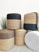 Jute Pouf Ottoman | Footrest Pouf | Hand Braided - Round Boho Pouffe - for Living Room, Bedroom, Nursery (16"x16"x16") Ivory by CozyNest Decor