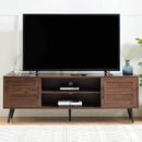 Mid Century Wooden TV Stand Entertainment Console with Open Shelving and 2 Cabinets for Televisions up to 65 Inches(Dark Walnut) by CozyNest Decor