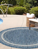 Unique Loom Outdoor Border Collection Area Rug - Soft Border (10' Round Blue/Ivory) by GreenHaven Gardens
