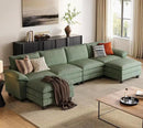 LINSY HOME Modular Sectional Sofa - 157'' Oversized Corduroy Cloud Couch U Shaped Couch with Movable Ottoman Soft Modern Comfy Sofa for Living Room Apartment Office, Green by CozyNest Decor