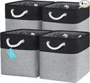 OrganiHaus 12x12 Cube Storage Bins 4 Pack, Foldable Cube Storage Organizer w/ Rope Handles, Collapsible Fabric Bins for Toys, Clothes & Closet Organization, Fabric Square Baskets - Gray/Black by CozyNest Decor