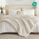 Carriediosa Chunky Knit Throw Blanket 50" X 60", 100% Hand Made Large Chenille Loop Yarn Soft Fluffy Throws for Couch Sofa Bed, Big Crochet Cozy Heavy Thick Cable Woven Blankets, Cream White by CozyNest Decor