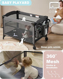 AirClub 4 in 1 Baby Bassinet Bedside Sleeper, 4 Functions Crib, Playard, Portable Changing Table, Bassinet for Newborn Baby, Bedsaide Bed w/Wheels&Brakes by TinyTreasures Baby Boutique