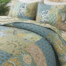 NEWLAKE Quilt Set Queen Size, 100% Cotton Patchwork Green Bohemian Quilt Sets, Reversible Bedspread Lightweight and Breathable for All Seasons, Soft Quilted Bedspread with 2 Pillow Shams by CozyNest Decor