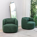 KINWELL 34" Wide Boucle Swivel Barrel Chairs Set of 2, No Assembly Round Upholstered Armchairs Accent Chairs Single Sofa Chair with Toss Pillow for Living Room and Bedroom, Green by CozyNest Decor
