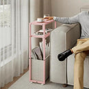 Narrow Side Table, Slim End Tables with Fabric Basket, Skinny Table for Small Spaces, Thin Bedside Table for Living Room, Bedroom (1, Jelly Pink + Cream White) by CozyNest Decor