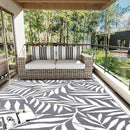 OLANLY Waterproof Outdoor Rug 9x12 ft, Reversible Outdoor Plastic Straw Rug with Leaf Pattern, RV Mat, Indoor Outdoor Carpet for Patio, Camping, Balcony, Deck, Backyard, Grey & White by CozyNest Decor
