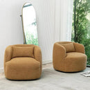 KINWELL 34" Wide Boucle Swivel Barrel Chairs Set of 2, No Assembly Round Upholstered Armchairs Accent Chairs Single Sofa Chair with Toss Pillow for Living Room and Bedroom, Brown by CozyNest Decor